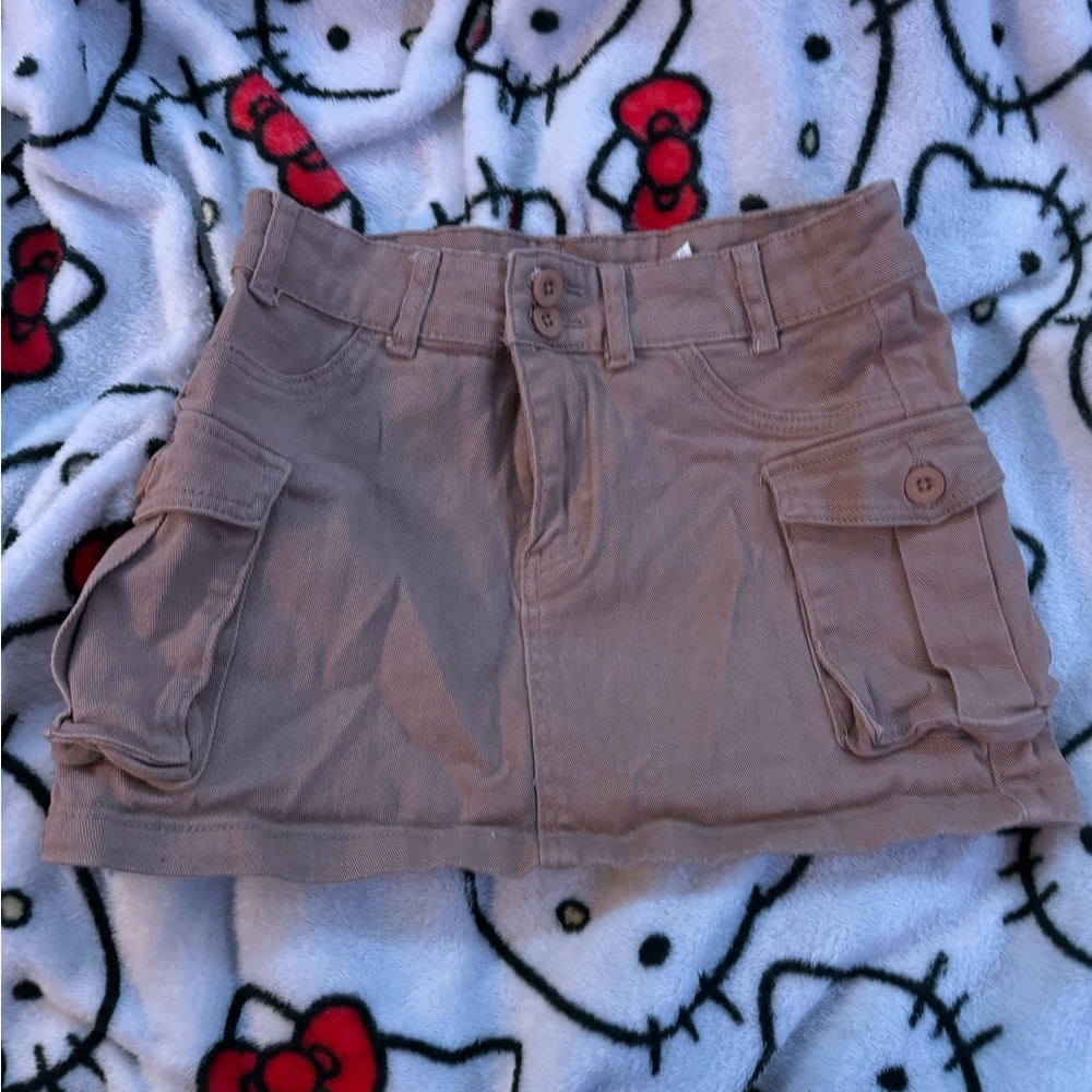 Tan Cargo Mini Skirt